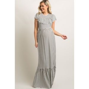 Pinkblush maternity striped ruffle maxi dress